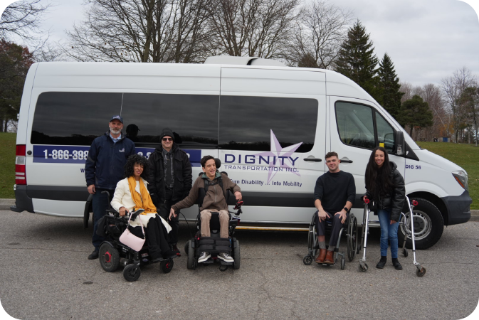 White Dignity Transportation accessible van parked safely in a Toronto curbside loading area